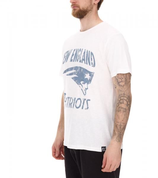 RE:COVERED X NFL New England Patriots Herren T-Shirt mit Logo-Print Baumwoll-Shirt Rundhals-Shirt PCNFL920 Ecru-Wei&szlig;