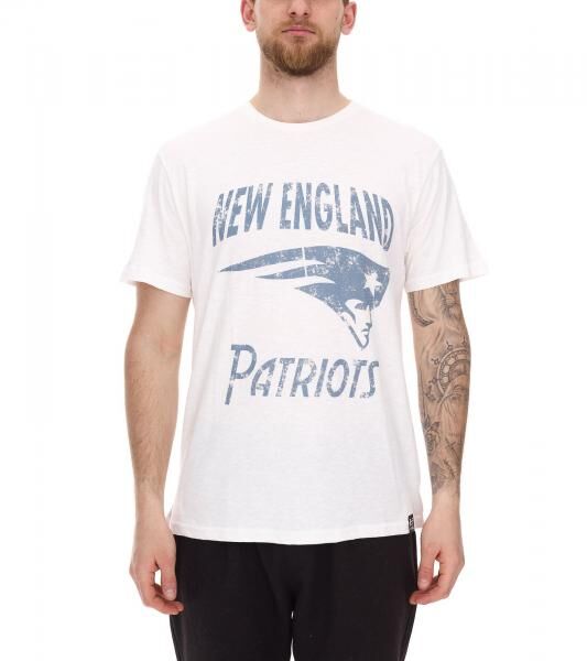 RE:COVERED X NFL New England Patriots Herren T-Shirt mit Logo-Print Baumwoll-Shirt Rundhals-Shirt PCNFL920 Ecru-Wei&szlig;