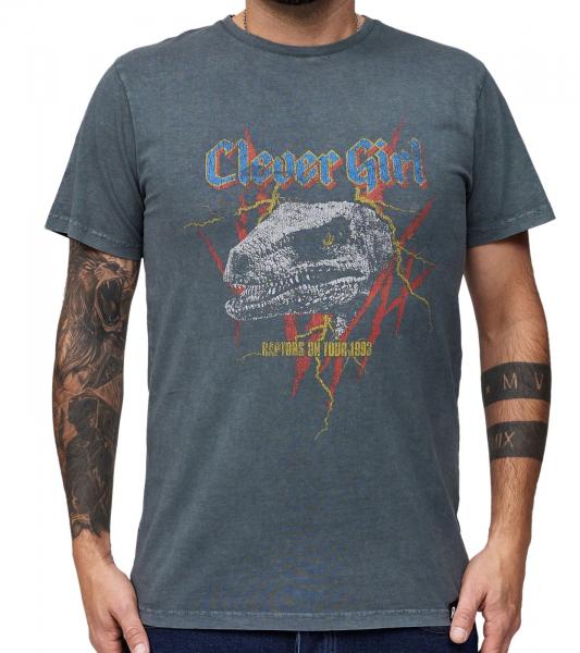 RE:COVERED X Jurassic Park T-Shirt Herren Rundhals-Shirt mit &lrm;&lrm;"Raptors on Tour 1993"-Print Baumwoll-Shirt MMUNV1946 Grau
