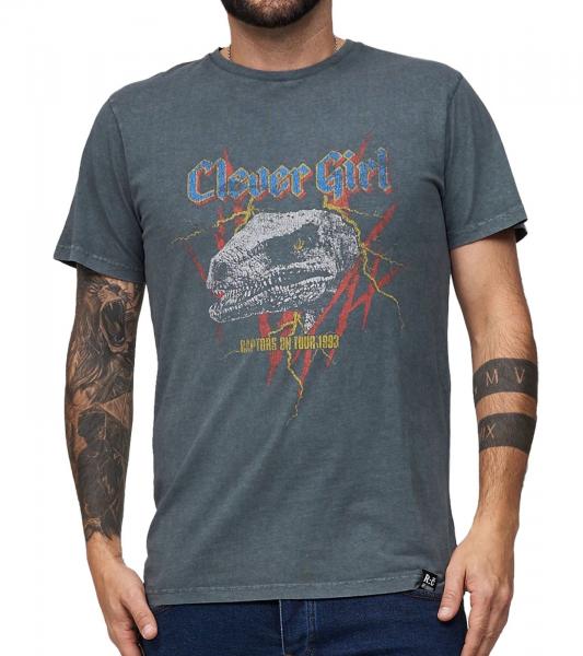 RE:COVERED X Jurassic Park T-Shirt Herren Rundhals-Shirt mit &lrm;&lrm;"Raptors on Tour 1993"-Print Baumwoll-Shirt MMUNV1946 Grau