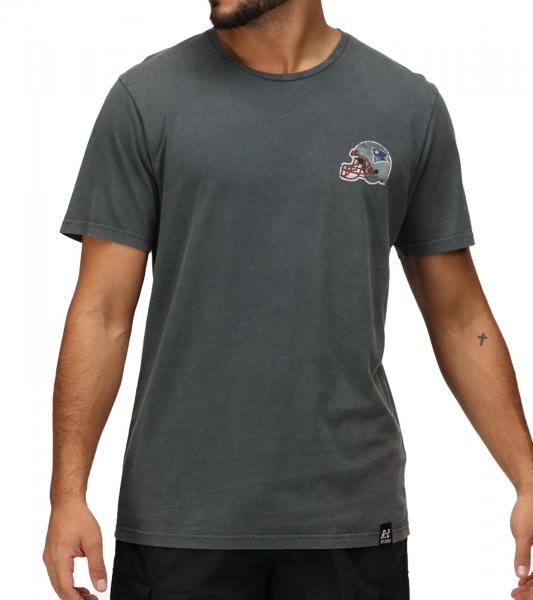 RE:COVERED X NFL New England Patriots Herren T-Shirt mit Football-Helm Baumwoll-Shirt Rundhals-Shirt RCNFL1315F Grau