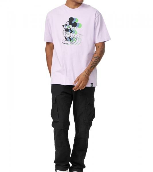RE:COVERED X Disney Herren T-Shirt mit 3 Tone Fade Mickey Mouse Print Baumwoll-Shirt Rundhals-Shirt MMDIS2687 Violett