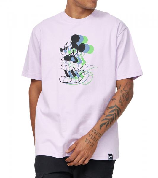 RE:COVERED X Disney Herren T-Shirt mit 3 Tone Fade Mickey Mouse Print Baumwoll-Shirt Rundhals-Shirt MMDIS2687 Violett