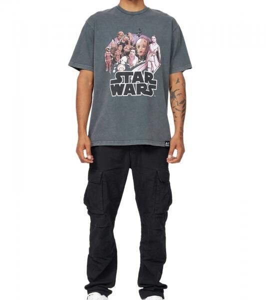 RE:COVERED X STAR WARS Herren T-Shirt Print mit Skywalker-Saga-Print Baumwoll-Shirt Kurzarm-Shirt MMSTW2449 Dunkel-Grau