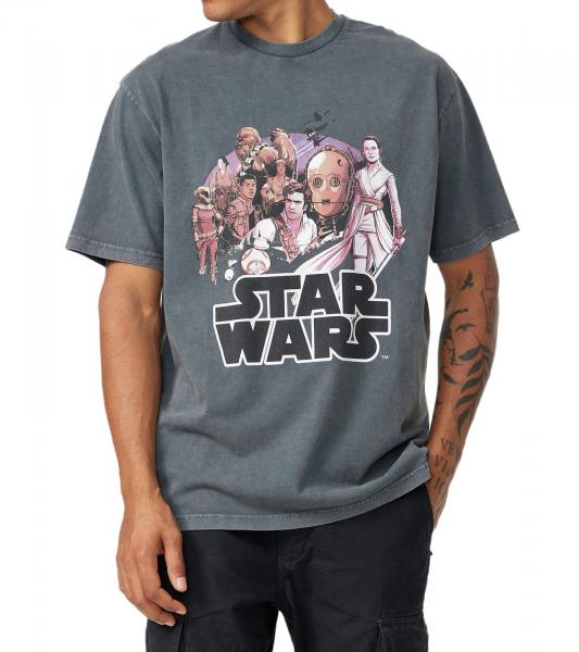RE:COVERED X STAR WARS Herren T-Shirt Print mit Skywalker-Saga-Print Baumwoll-Shirt Kurzarm-Shirt MMSTW2449 Dunkel-Grau