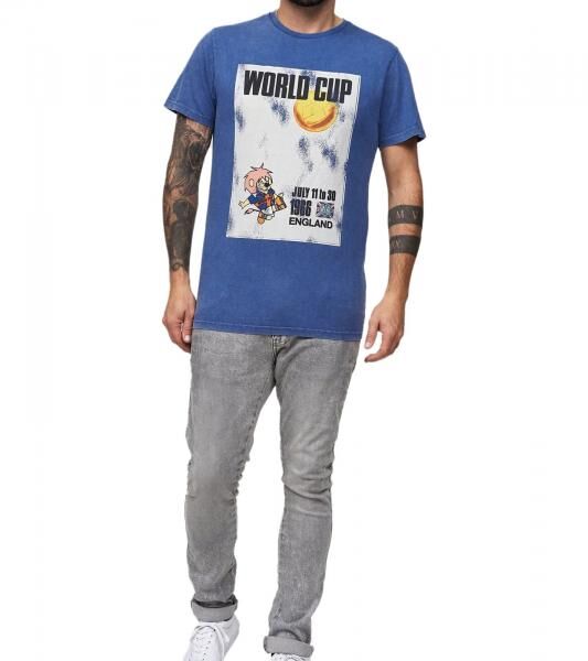RE:COVERED X FIFA Worldcup 1966 Herren T-Shirt mit gro&szlig;em Poster-Print Baumwoll-Shirt Kurzarm-Shirt PCFFA122 Blau
