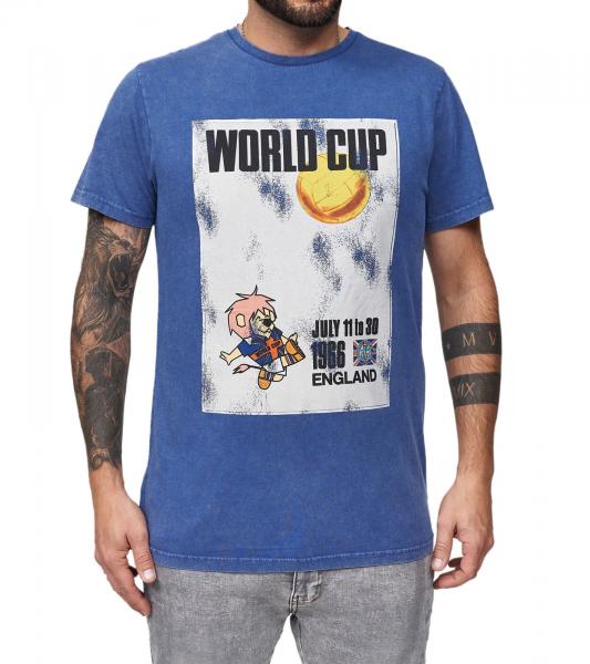 RE:COVERED X FIFA Worldcup 1966 Herren T-Shirt mit gro&szlig;em Poster-Print Baumwoll-Shirt Kurzarm-Shirt PCFFA122 Blau
