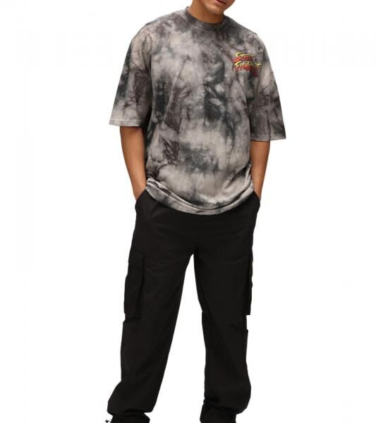 RE:COVERED X CAPCOM Herren T-Shirt mit Street Fighter Blanka-Print Baumwoll-Shirt Rundhals-Shirt MMDIF1880 Grau