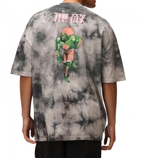 RE:COVERED X CAPCOM Herren T-Shirt mit Street Fighter Blanka-Print Baumwoll-Shirt Rundhals-Shirt MMDIF1880 Grau