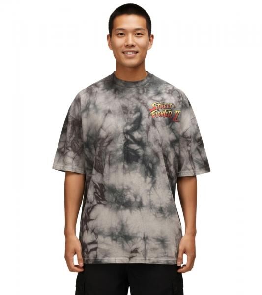 RE:COVERED X CAPCOM Herren T-Shirt mit Street Fighter Blanka-Print Baumwoll-Shirt Rundhals-Shirt MMDIF1880 Grau