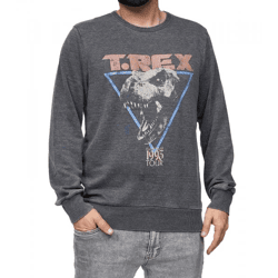 RE:COVERED X Jurassic Park Herren Rundhals-Pullover mit ‎‎T-Rex 1993 Vintage-Print Langarm-Shirt Sweat-Shirt MMUNV1960 Dunkel-Grau