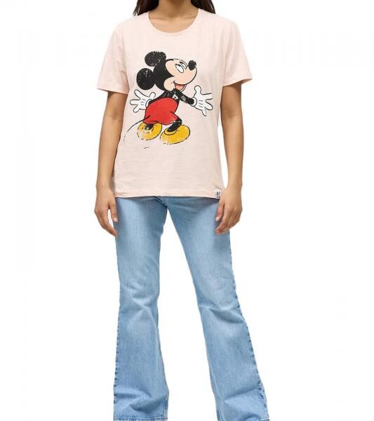 RE:COVERED X Disney Damen T-Shirt mit Mickey Mouse Hug Print Baumwoll-Shirt Rundhals-Shirt MMDIS2579 Rosa