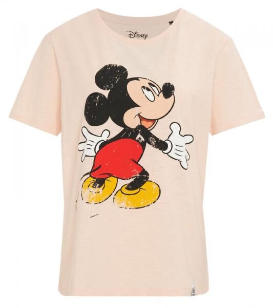 RE:COVERED X Disney Damen T-Shirt mit Mickey Mouse Hug Print Baumwoll-Shirt Rundhals-Shirt MMDIS2579 Rosa