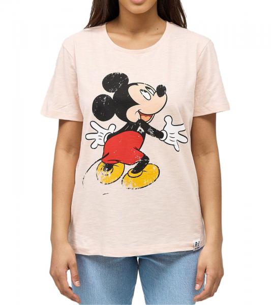 RE:COVERED X Disney Damen T-Shirt mit Mickey Mouse Hug Print Baumwoll-Shirt Rundhals-Shirt MMDIS2579 Rosa