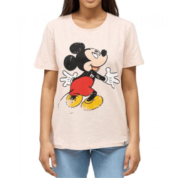 RE:COVERED X Disney Damen T-Shirt mit Mickey Mouse Hug Print Baumwoll-Shirt Rundhals-Shirt MMDIS2579 Rosa