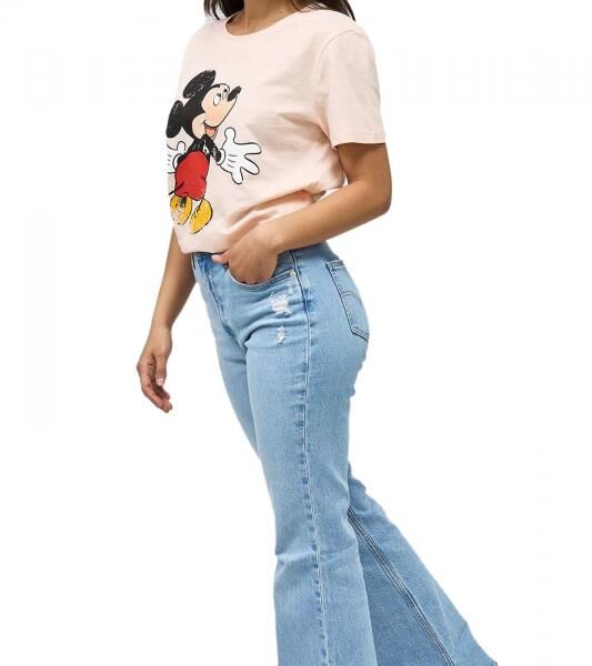 RE:COVERED X Disney Damen T-Shirt mit Mickey Mouse Hug Print Baumwoll-Shirt Rundhals-Shirt MMDIS2579 Rosa