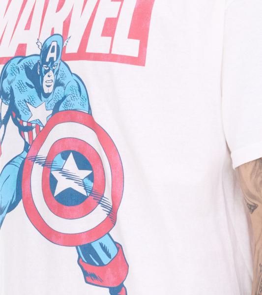 RE:COVERED X MARVEL Herren T-Shirt mit MARVEL & Captain America Figur Aufdruck Baumwoll-Shirt Kurzarm-Shirt IFMMMARV1104 Wei&szlig;
