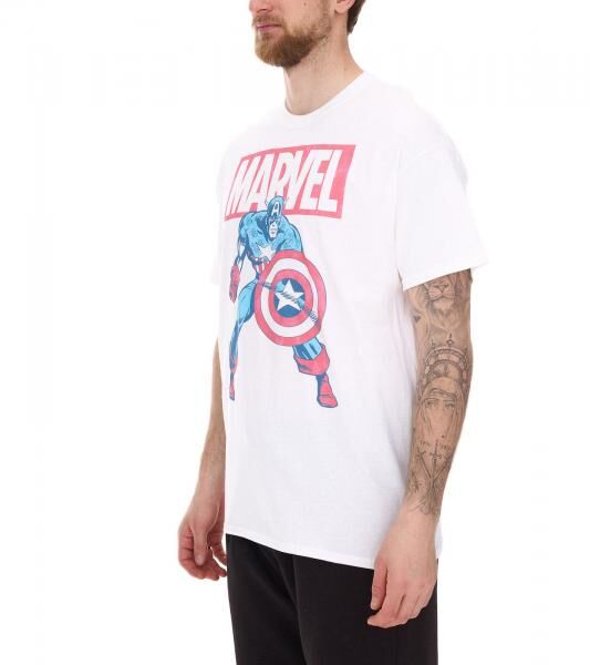 RE:COVERED X MARVEL Herren T-Shirt mit MARVEL & Captain America Figur Aufdruck Baumwoll-Shirt Kurzarm-Shirt IFMMMARV1104 Wei&szlig;