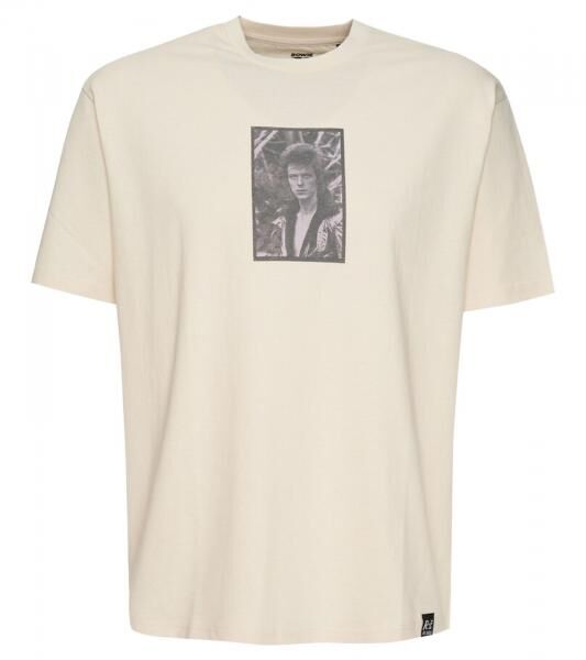RE:COVERED X Bowie Herren T-Shirt mit "David Bowie King of Rock"-Print Baumwoll-Shirt Rundhals-Shirt MMPER769 Beige