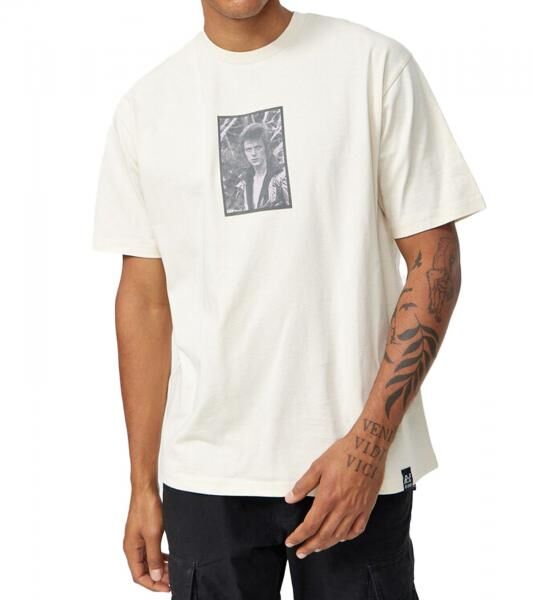 RE:COVERED X Bowie Herren T-Shirt mit "David Bowie King of Rock"-Print Baumwoll-Shirt Rundhals-Shirt MMPER769 Beige