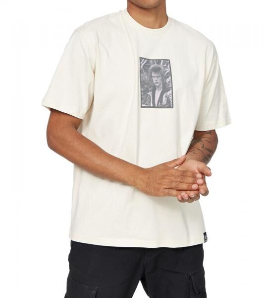 RE:COVERED X Bowie Herren T-Shirt mit "David Bowie King of Rock"-Print Baumwoll-Shirt Rundhals-Shirt MMPER769 Beige