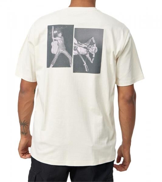 RE:COVERED X Bowie Herren T-Shirt mit "David Bowie King of Rock"-Print Baumwoll-Shirt Rundhals-Shirt MMPER769 Beige