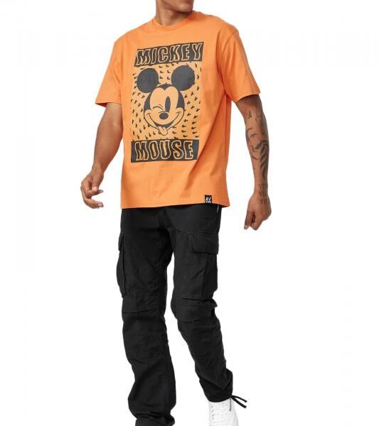 RE:COVERED X Disney Herren T-Shirt mit Trippy Mickey Mouse Print Baumwoll-Shirt Rundhals-Shirt MMDIS2680 Orange