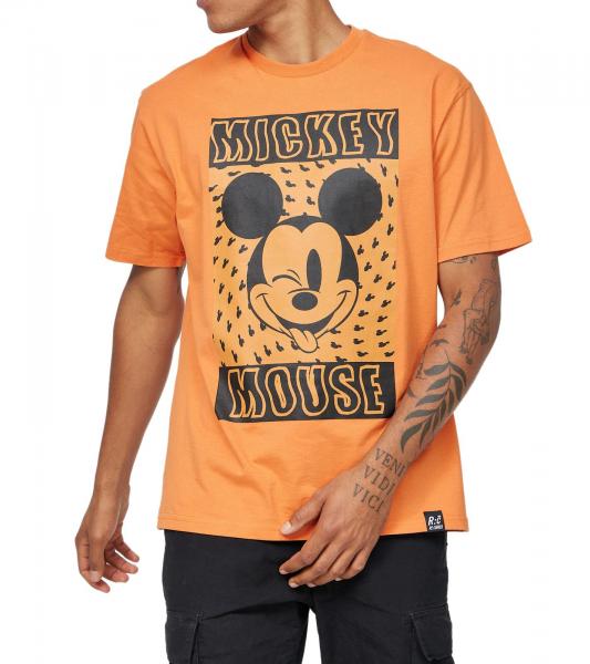 RE:COVERED X Disney Herren T-Shirt mit Trippy Mickey Mouse Print Baumwoll-Shirt Rundhals-Shirt MMDIS2680 Orange