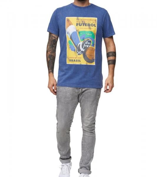 RE:COVERED X FIFA Worldcup 1950 Herren T-Shirt mit gro&szlig;em Brazil-Emblem-Print Baumwoll-Shirt Kurzarm-Shirt PCFFA124 Blau