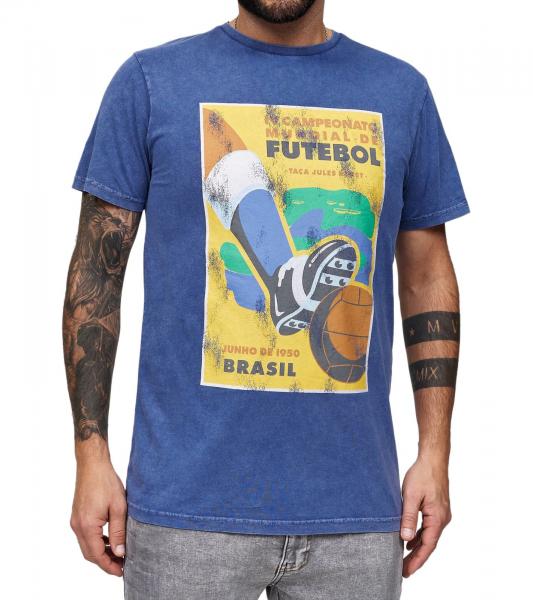 RE:COVERED X FIFA Worldcup 1950 Herren T-Shirt mit gro&szlig;em Brazil-Emblem-Print Baumwoll-Shirt Kurzarm-Shirt PCFFA124 Blau