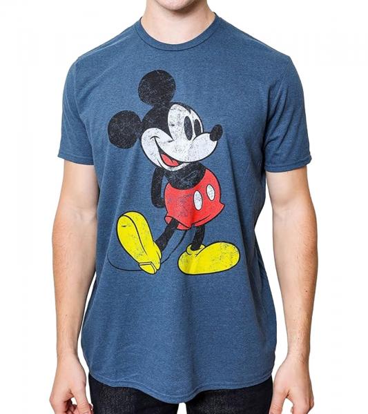 RE:COVERED X Disney Herren T-Shirt mit Mickey Mouse Print Shirt mit Baumwolle Rundhals-Shirt PCDIS1155-2 Dunkelblau meliert