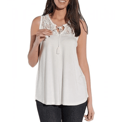 vestino Damen Sommer-Top mit Spitzen-Einsatz Freizeit-Shirt im Boho-Look 900630 Creme-Weiß