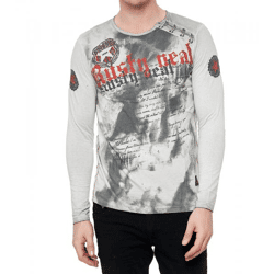 Men's Long-Sleeve Shirt with Large Lettering, Cotton Long-Sleeve Shirt, Summer Sweater, Casual Shirt, R-10155, Gray