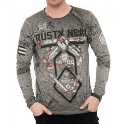 Men's Long-Sleeve Shirt with Fighter Print, Cotton Long-Sleeve Shirt, Summer Sweater, Casual Shirt, R-10150, Gray