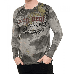Men's Batik-Style Long-Sleeve Shirt with Urban Print R-10140 Anthracite