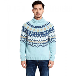 Men's Knitted Sweater with Geometric Pattern, Casual Sweater, Plus Sizes 955017 Blue