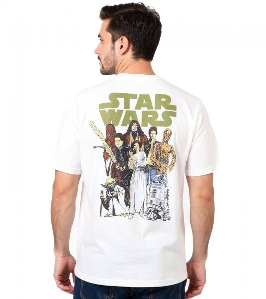 RE:COVERED X STAR WARS Herren T-Shirt mit R&uuml;cken-Print Baumwoll-Shirt Kurzarm-Shirt RCDIF2045 Ecru-Wei&szlig;