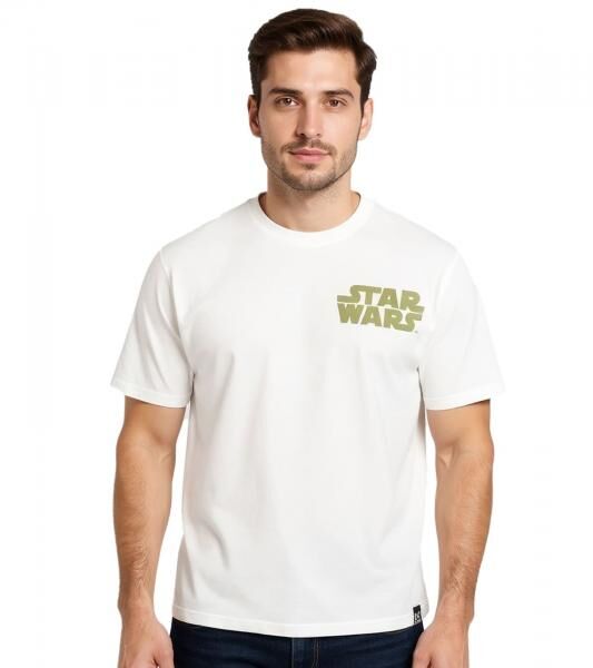 RE:COVERED X STAR WARS Herren T-Shirt mit R&uuml;cken-Print Baumwoll-Shirt Kurzarm-Shirt RCDIF2045 Ecru-Wei&szlig;