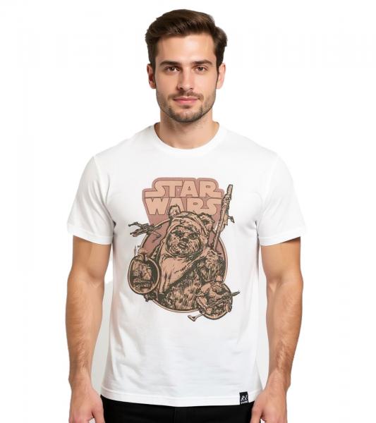 RE:COVERED X STAR WARS Herren T-Shirt mit Ewok Print Baumwoll-Shirt Kurzarm-Shirt RCDIF2044 Ecru-Wei&szlig;
