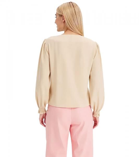 Damen Longsleeve mit V-Ausschnitt Satin-Tunika Alltags-Pullover 946373 Beige