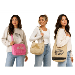 Corona Bier Vintage Tasche Damen Schultertasche Logo Stickerei Fanartikel Canvas Shopper Bowling Bag in Rosa oder Beige/Braun