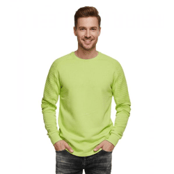Urbanes Sweatshirt für Herren mit geripptem Ärmeldesign Pullover Sweater 19056 Lime-Grün