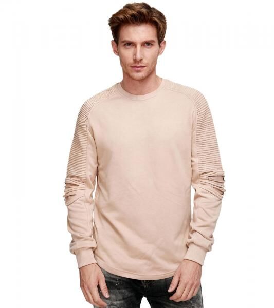 Men's Urban Sweatshirt with Ribbed Sleeves, Pullover Sweater 19056 Light Brown