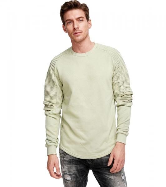 Men's Urban Sweatshirt with Ribbed Sleeves, Pullover Sweater 19056 Light Green