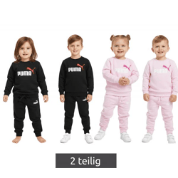 bequemer PUMA Kinder Jogging-Anzug für Jungen und Mädchen 2 teiliger Sweat-Jogger Rundhals-Pullover Baumwoll-Set 627915 in Schwarz oder R