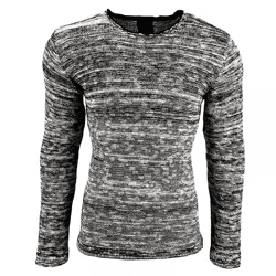 Moderner Herren Strick-Pullover im Strukturstrick Slim Fit Rundhals-Sweater 13268 Schwarz