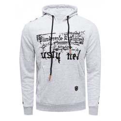 Moderner Herren Kapuzen-Pullover mit Sternen-Prints an den Ärmeln Hoodie mit Känguru-Tasche Sweater 19138 Grau