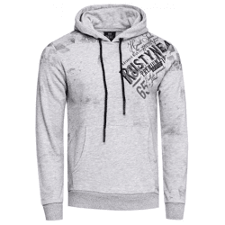 Stylischer Herren Kapuzen-Pullover mit All-Over Graphic-Print Hoodie mit Känguru-Tasche Sweater 19134 Grau