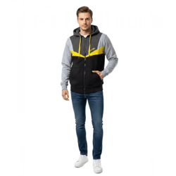 Sportliche und moderne Herren Kapuzenjacke im trendigen Colorblock-Design 19043 Grau/Schwarz/Gelb