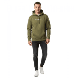 ON THAT ASS Xavier Herren Hoody Kapuzen-Pullover Baumwoll-Sweater mit Kängurutasche Fleece gefüttert Hoodie Oliv-Grün
